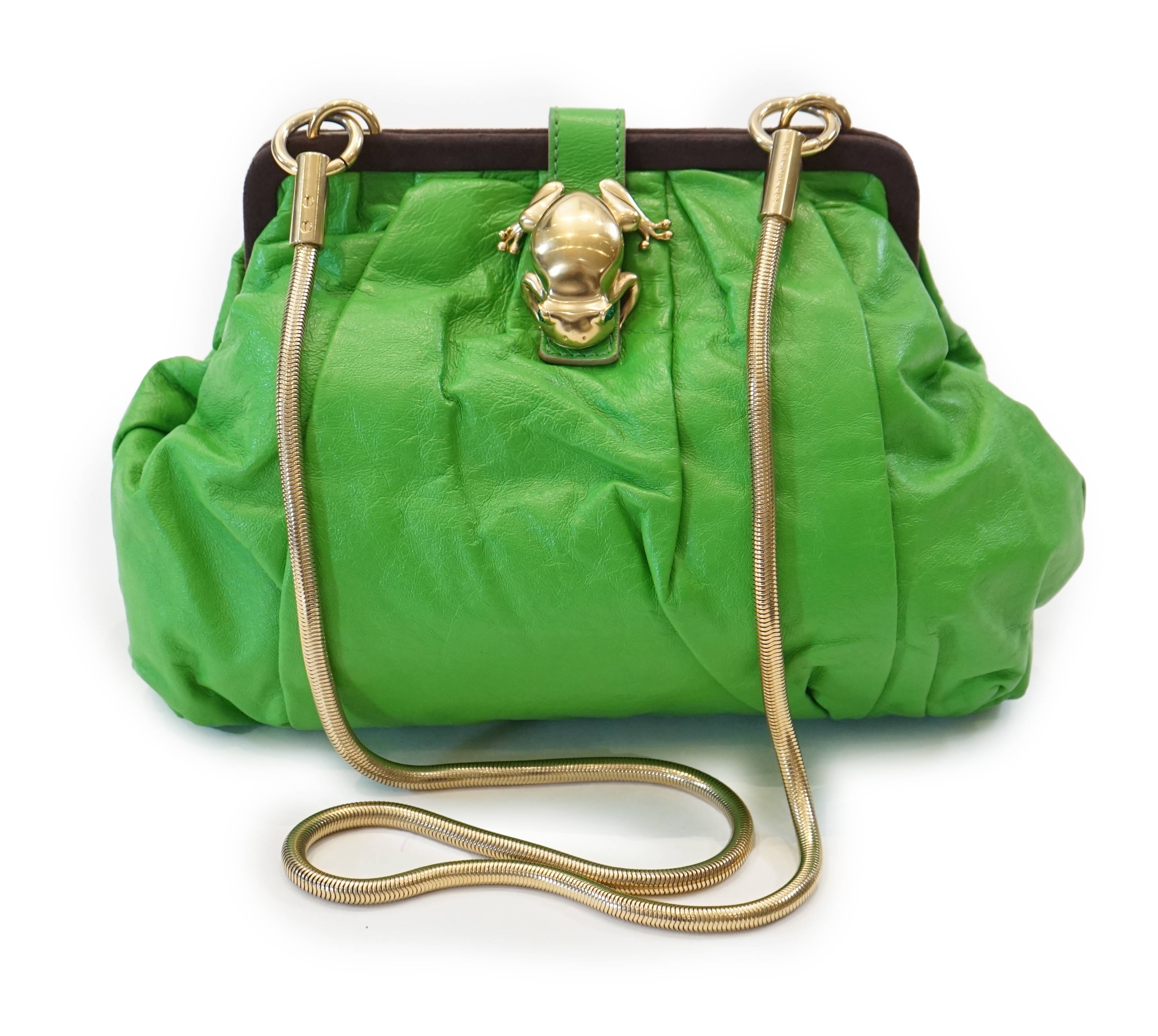 A Marc Jacobs green leather Frog Rana Stam bag, width 30cm, height 21cm